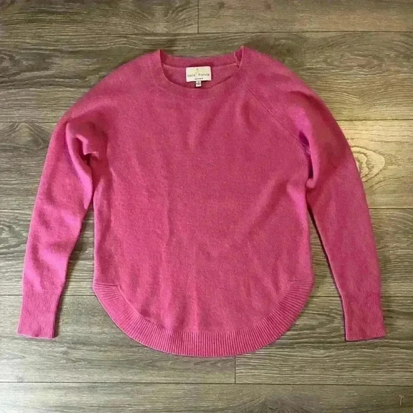Belle France Pink 100% Cashmere Long Sleeve Crew Neck Comfy Sweater Size S - Picture 1 of 7